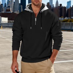 Light-luxury Commuter-style Long-sleeve Hoodie With A Stand-up Collar - Black, M
