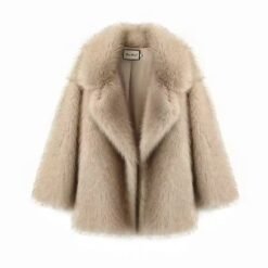 Mid Length Womens Faux Fox Fur Coat With A Blazer Style Collar - Black Tip With Coffee Bottom, XS