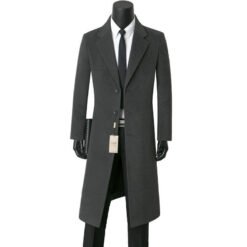 Mens Stylish Casual Wool Mid-length Coat - Dark Gray, XL
