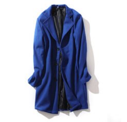 Mens Mid-length Long-sleeve Wool Coat Autumnwinter Wool Outerwear - Sapphire Blue, 4XL