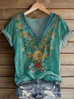 Womens Loose Casual Top With 3D Digital Print - Black Line C448, M