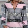 Womens FallWinter Crew-Neck Printed Loose-Fit Zip-Up Hoodie With Long Sleeves