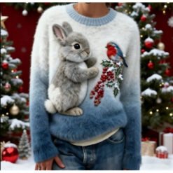Flannel Top For Christmas Sweet Crew-Neck Sweater With Snowman Design POD - Style3, M
