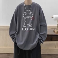 Cartoon Puppy Printed Long Sleeve T-shirt - Dark Gray, 2XL