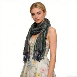 Olive Jacquard Crinkle Scarf - Textured Utility Scarf 70inchx29inch - Multicolor