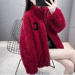 Womens Double Sided Short Shearling Coat - Wine Red, 6XL