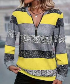 Womens FallWinter Crew-Neck Printed Loose-Fit Zip-Up Hoodie With Long Sleeves - NLW043457, 2XL