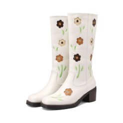 Womens Western Boots With Floral And Embroidery Details - White, 39