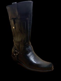 Embroidered Knight High-Heel Leather Mens Boots - Black, 42