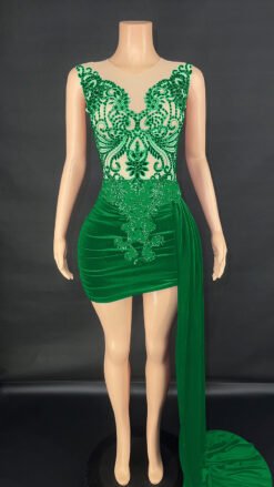Summer Luxury Evening Dress Female Singer Stage Costume Senior Dress Side Trailing Skirt - Green, XL
