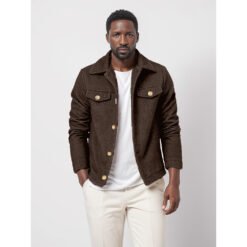 Mens Trendy Wool Coat With A Single-breasted, Solid-color Design - Dark Brown, XL