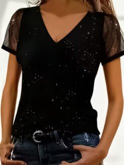 Short Sleeved Loose V-neck Fashionable Casual T-shirt