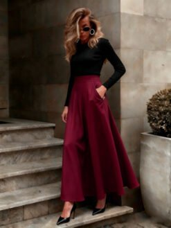 Elegant Solid-Color Skirt For Women - Wine Red, 4XL