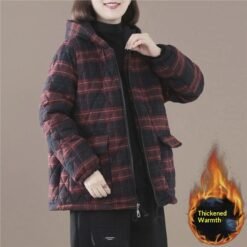 Short Cotton-padded Coat In Plaid For Fall And Winter - Red Plaid Thickened, L