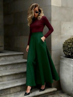 Elegant Solid-Color Skirt For Women - Green, XL