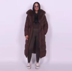 Womens Stylish Warm Coat With A Fur Collar - Brown Fur Collar, XS