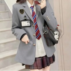 Springautumn Korean Style Navy Blazer For Women - Light gray, L