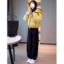 Winter Korean-style Cropped Hooded Cotton Jacket - Yellow, XL