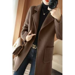 Mid-length Wool Casual Chic Coat - Dark Coffee Color, 3XL