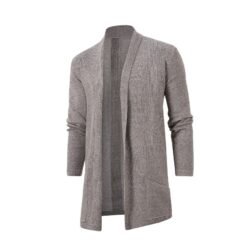 Mens Slim-Fit Plus-Size Knitted Cardigan Coat - Khaki, XL