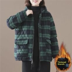Short Cotton-padded Coat In Plaid For Fall And Winter - Green Plaid Thickened, XL