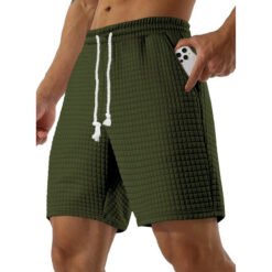 Mens Loose-fit Small-check Sports And Casual Shorts - Army Green, L