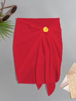 Swimsuit Cover-up Metal Shell Accessories  Beach Wrap Skirt - Red, XL