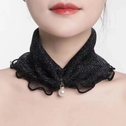 Womens Sun-protective Neck Gaiter Veil With Versatile Ruffled Edges - Black