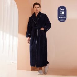 Autumn And Winter Thickened Cotton Velvet Nightgown Men's Winter Plus-sized Plus Size Light Luxury Couple Bathrobe Women's Extended Pajamas - 2102 Deep Tibetan Men, M