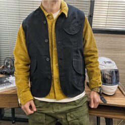 Mens Retro Short Casual Work Vest - Black, M