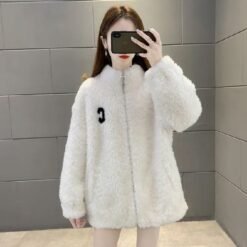 Womens Double Sided Short Shearling Coat - White, L