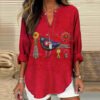 Womens Creative Printed V-Neck Long-Sleeve T-Shirt