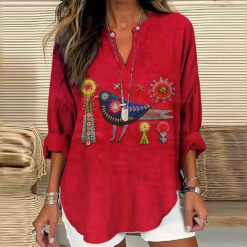 Womens Creative Printed V-Neck Long-Sleeve T-Shirt - JLTX02 TCFS5017, XL
