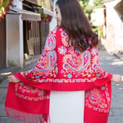 Embroidered Ethnic-Style Great Wall Cashew-Pattern Embroidery Cashmere Scarf - Red, 200cm