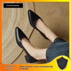 Womens French-style Pointed-toe Low-cut Mid-heel Leather Shoes - Black, 39