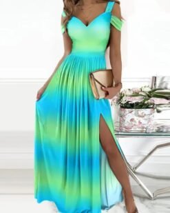 Long Floor Length Elegant Greek Style Pleated Dress - Tie dye, XL