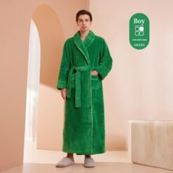 Autumn And Winter Thickened Cotton Velvet Nightgown Men's Winter Plus-sized Plus Size Light Luxury Couple Bathrobe Women's Extended Pajamas - 2102 Emerald Green Men, XL