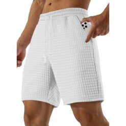 Mens Loose-fit Small-check Sports And Casual Shorts - White, XL
