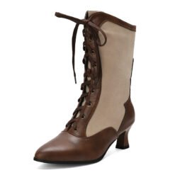 Pointed-toe High-heeled Color-block Womens Over-the-knee Boots With Front Lacing - Brown, 38