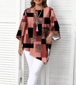 Relaxed, Casual Top With An Asymmetrical Hem - Rose Color, 3XL