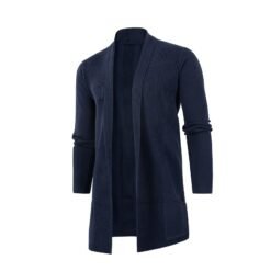 Mens Slim-Fit Plus-Size Knitted Cardigan Coat - Navy Blue, L