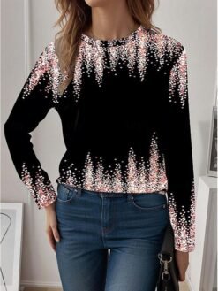 Womens Casual T Shirt With 3D Printed Crew Neck And Long Sleeves - WA28ZQ250325Y087, M