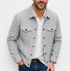 Mens Stylish Casual Wool Coat With A Lapel - Gray, L