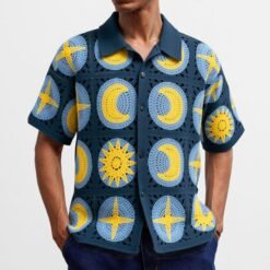 Men's Summer Short-sleeved Cardigan Sweater - Navy Blue, L