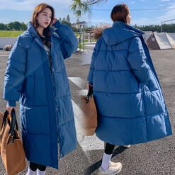 Loose Mid-length Puffer Down Jacket For Women - Denim Blue, 3XL