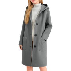 Womens Double-Faced Wool Coat With Hood - Dark Gray, L