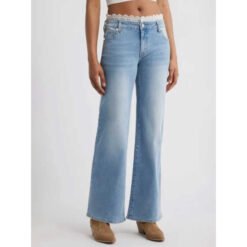 Womens Stylish Lace-trimmed Stretch Denim Jeans - Light Blue, 2XL