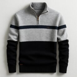 Business Stand-collar Knitwear Half-zip Long-sleeve T-shirt Color-block Pullover Sweaterpremium Quality - Gray, XL