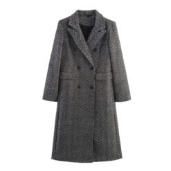 Womens British-style Commuter Herringbone Loose Wool Coat - Gray, S