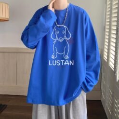 Cartoon Puppy Printed Long Sleeve T-shirt - Klein Blue, M